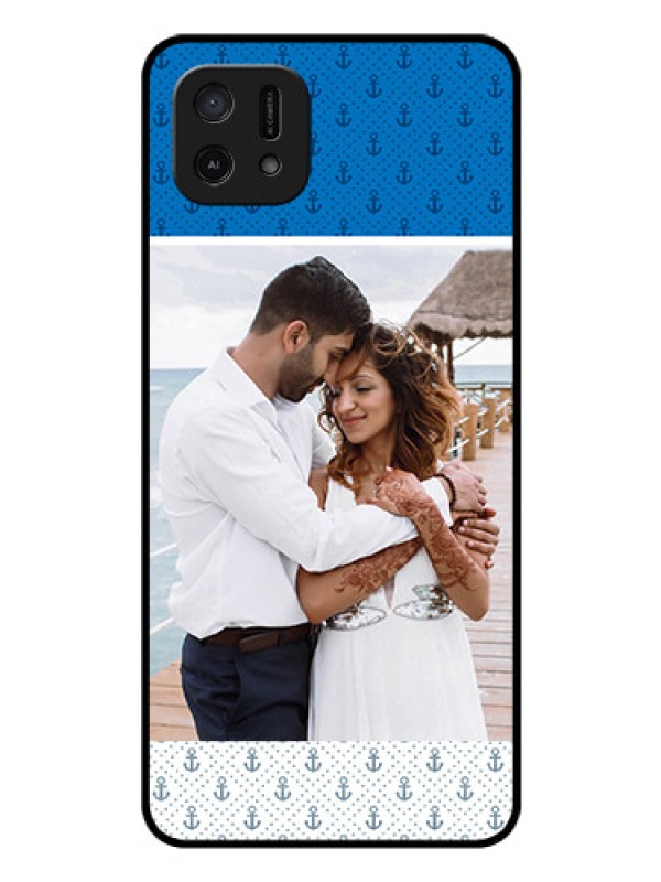 Custom Oppo A16e Photo Printing on Glass Case - Blue Anchors Design