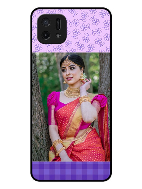 Custom Oppo A16e Custom Glass Phone Case - Purple Floral Design