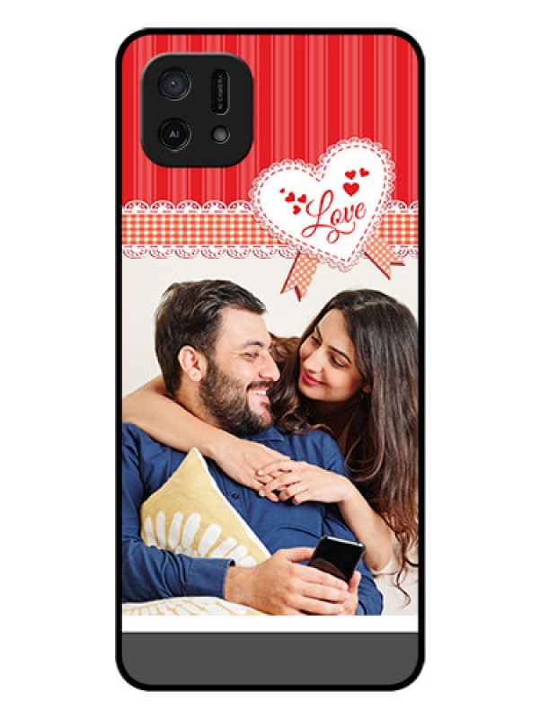 Custom Oppo A16e Custom Glass Mobile Case - Red Love Pattern Design