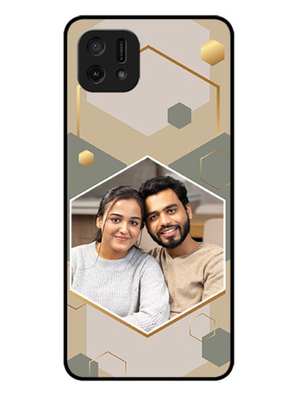 Custom Oppo A16e Photo Printing on Glass Case - Stylish Hexagon Pattern Design