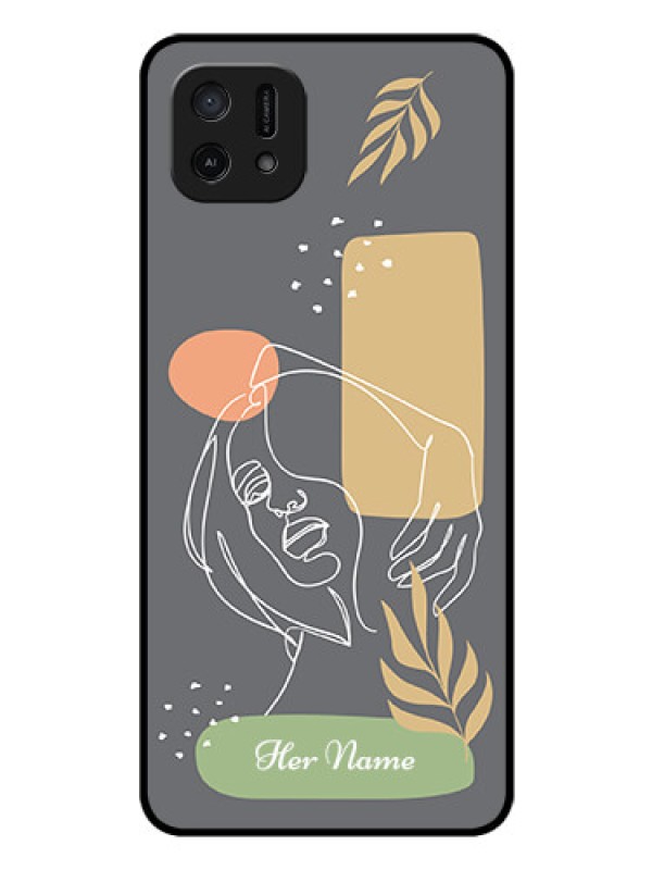 Custom Oppo A16e Custom Glass Phone Case - Gazing Woman line art Design