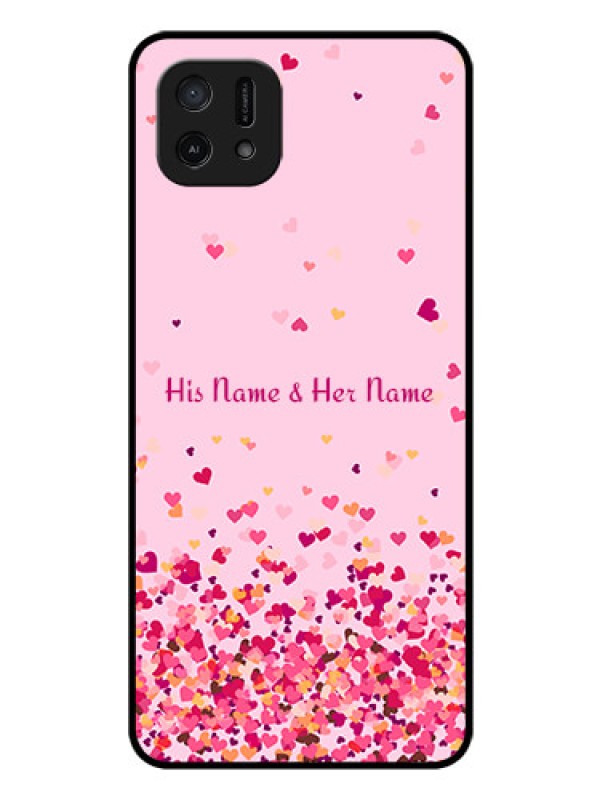 Custom Oppo A16e Photo Printing on Glass Case - Floating Hearts Design
