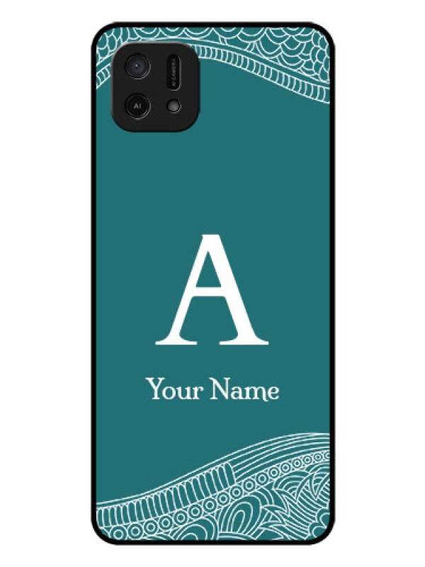 Custom Oppo A16e Personalized Glass Phone Case - line art pattern with custom name Design
