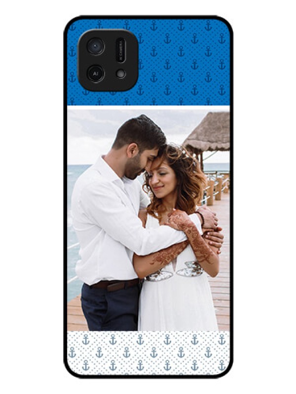 Custom Oppo A16k Photo Printing on Glass Case - Blue Anchors Design