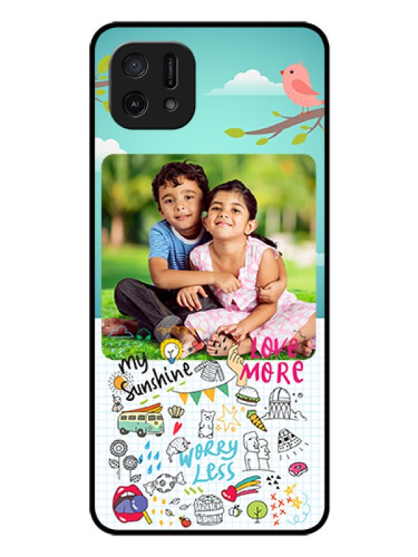 Custom Oppo A16k Photo Printing on Glass Case - Doodle love Design