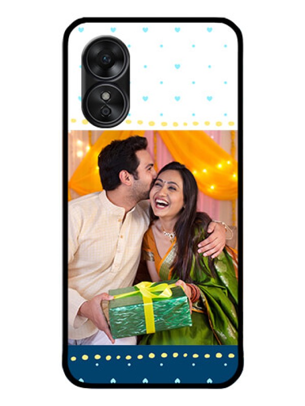 Custom Oppo A17 Personalized Glass Phone Case - White and Blue Abstract Design