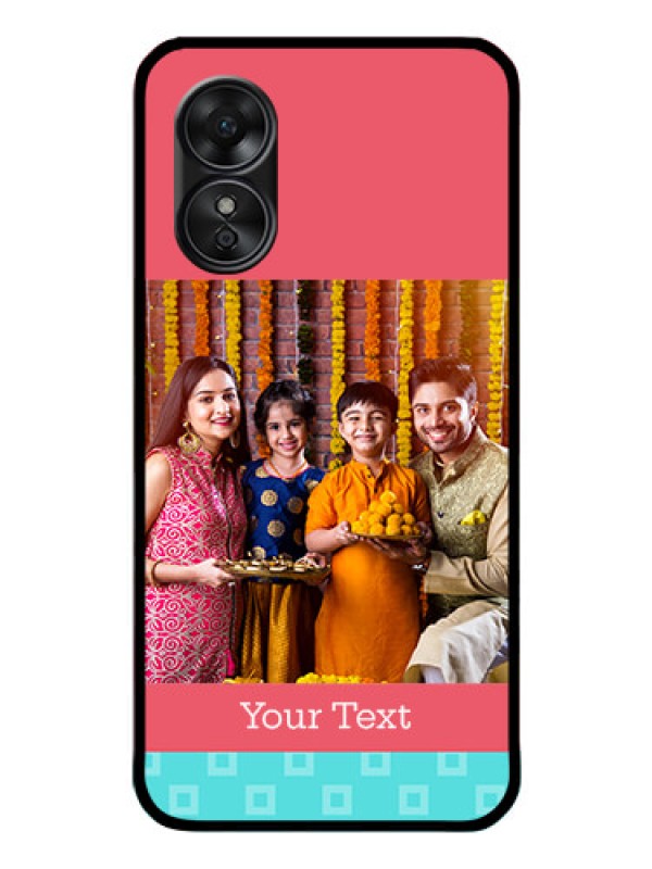 Custom Oppo A17 Personalized Glass Phone Case - Peach & Blue Color Design