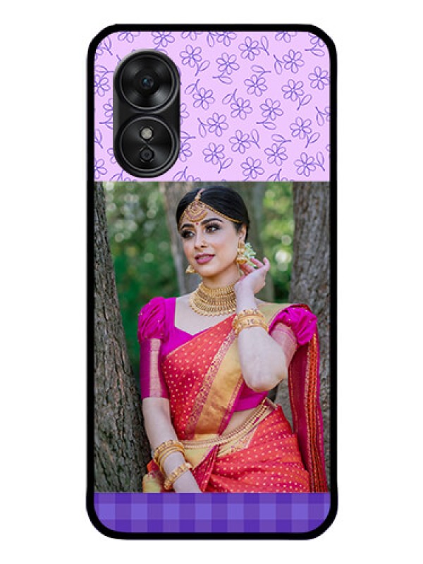 Custom Oppo A17 Custom Glass Phone Case - Purple Floral Design