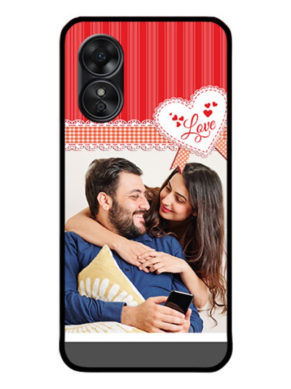 Custom Oppo A17 Custom Glass Mobile Case - Red Love Pattern Design