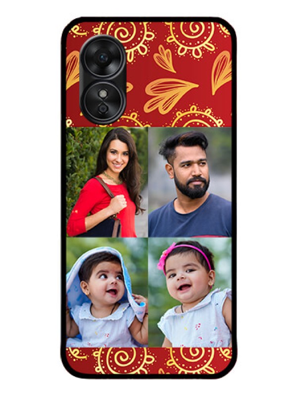 Custom Oppo A17 Photo Printing on Glass Case - 4 Image Traditional Design