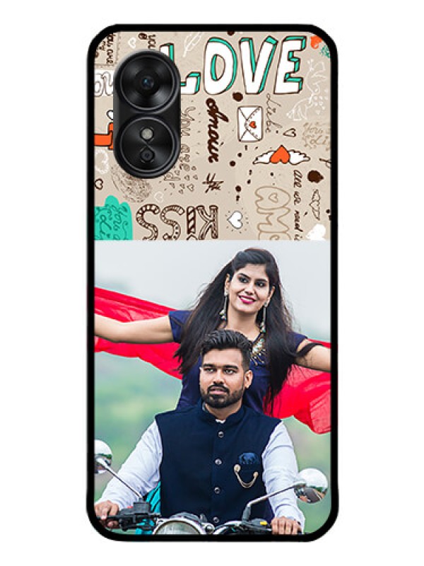 Custom Oppo A17 Custom Glass Phone Case - Love Doodle Pattern