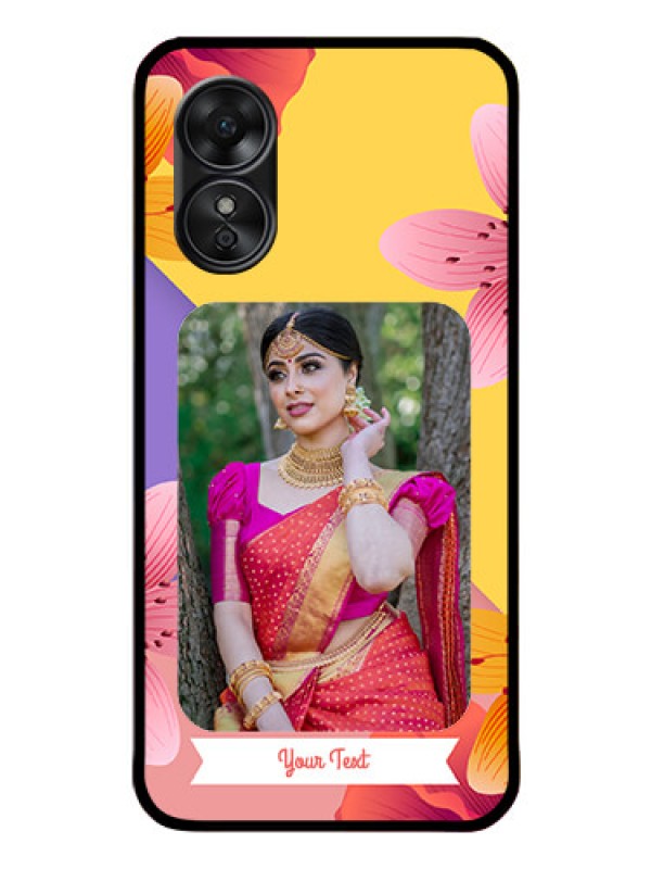 Custom Oppo A17 Custom Glass Mobile Case - 3 Image With Vintage Floral Design