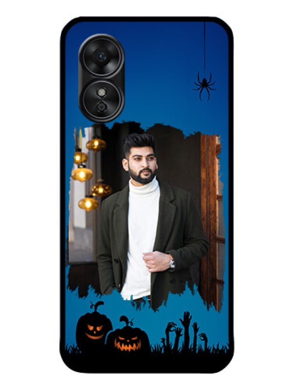 Custom Oppo A17 Photo Printing on Glass Case - with pro Halloween design