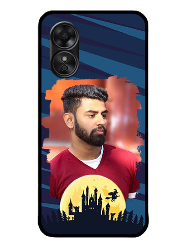 Custom Oppo A17 Photo Printing on Glass Case - Halloween Witch Design