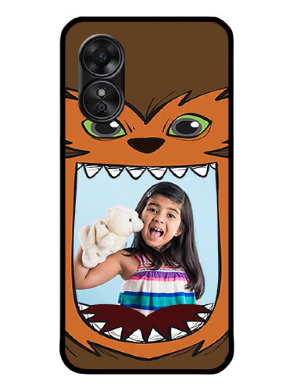 Custom Oppo A17 Photo Printing on Glass Case - Owl Monster Back Case Design