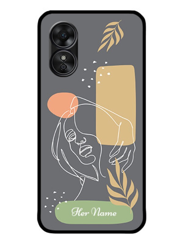 Custom Oppo A17 Custom Glass Phone Case - Gazing Woman line art Design