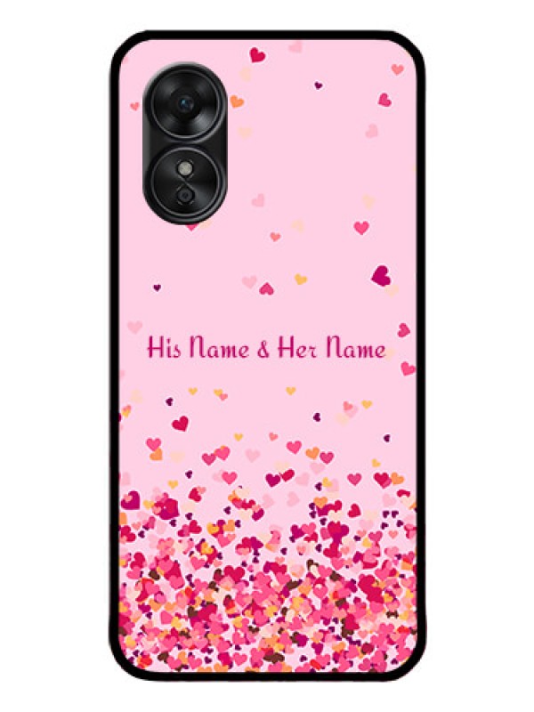 Custom Oppo A17 Photo Printing on Glass Case - Floating Hearts Design