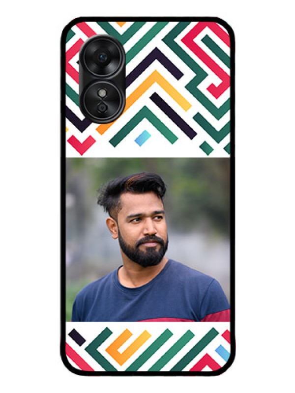 Custom Oppo A17 Personalized Glass Phone Case - Colorful Maze Pattern Design