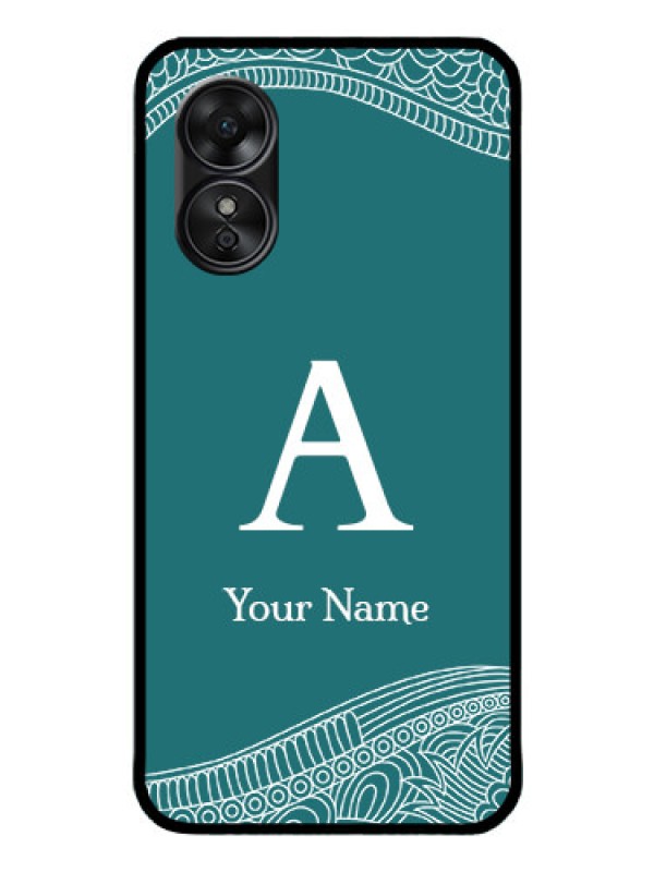 Custom Oppo A17 Personalized Glass Phone Case - line art pattern with custom name Design