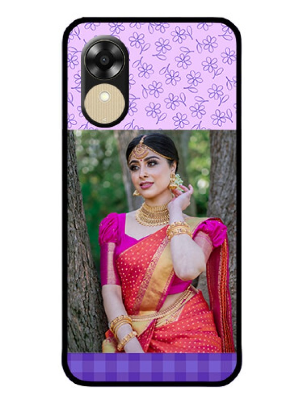 Custom Oppo A1k Custom Glass Phone Case - Purple Floral Design