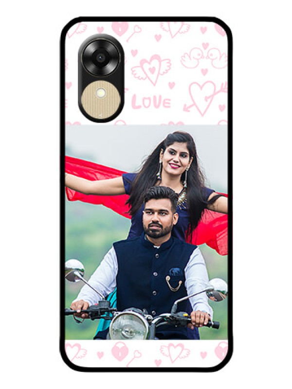 Custom Oppo A1k Custom Glass Mobile Case - Pink Flying Heart Design