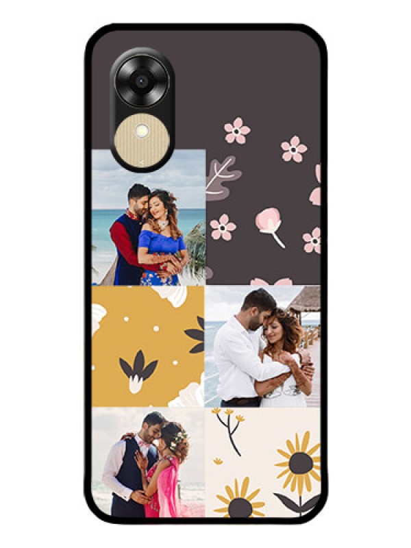Custom Oppo A1k Photo Printing on Glass Case - 3 Images with Floral Design