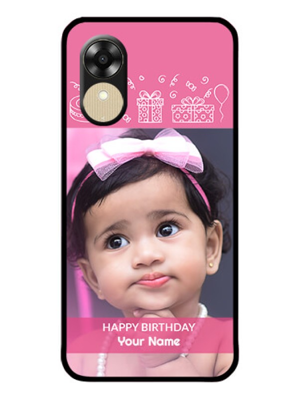Custom Oppo A1k Photo Printing on Glass Case - with Birthday Line Art Design
