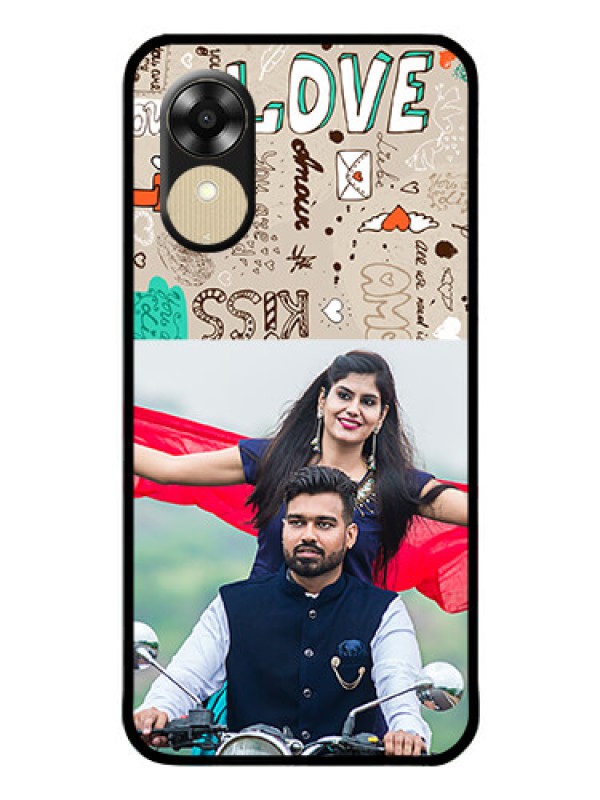 Custom Oppo A1k Custom Glass Phone Case - Love Doodle Pattern