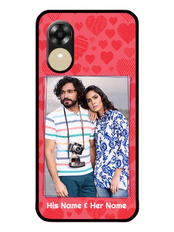 Custom Oppo A1k Photo Printing on Glass Case - with Red Heart Symbols Design