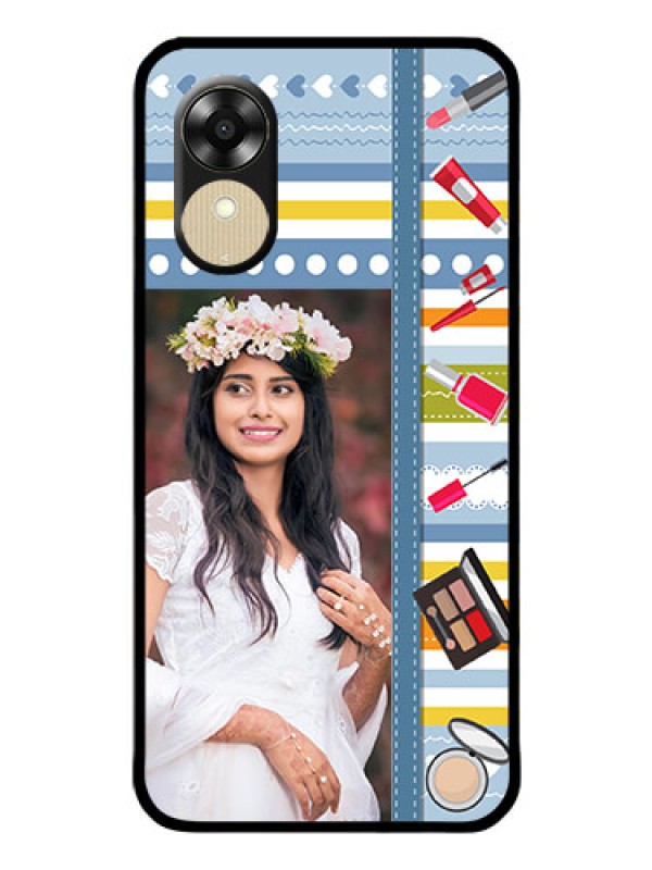 Custom Oppo A1k Personalized Glass Phone Case - Makeup Icons Design