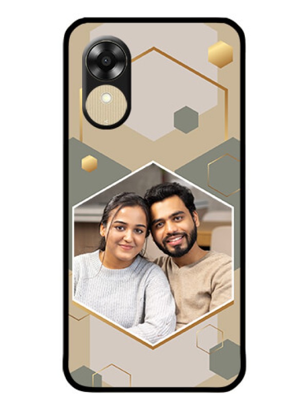 Custom Oppo A17k Photo Printing on Glass Case - Stylish Hexagon Pattern Design