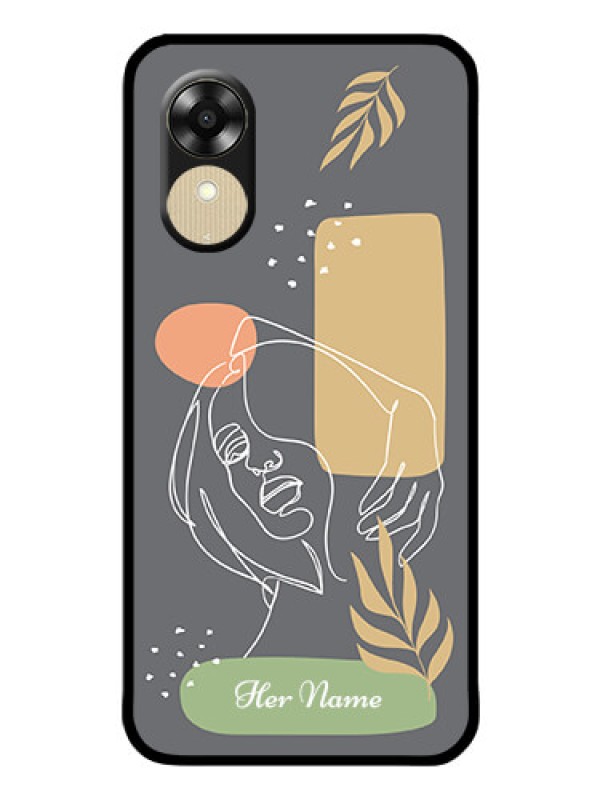 Custom Oppo A17k Custom Glass Phone Case - Gazing Woman line art Design
