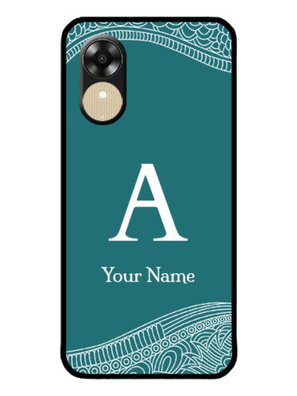 Custom Oppo A17k Personalized Glass Phone Case - line art pattern with custom name Design