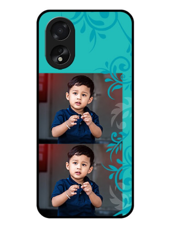 Custom Oppo A18 Custom Glass Phone Case - With Photo And Green Floral Design
