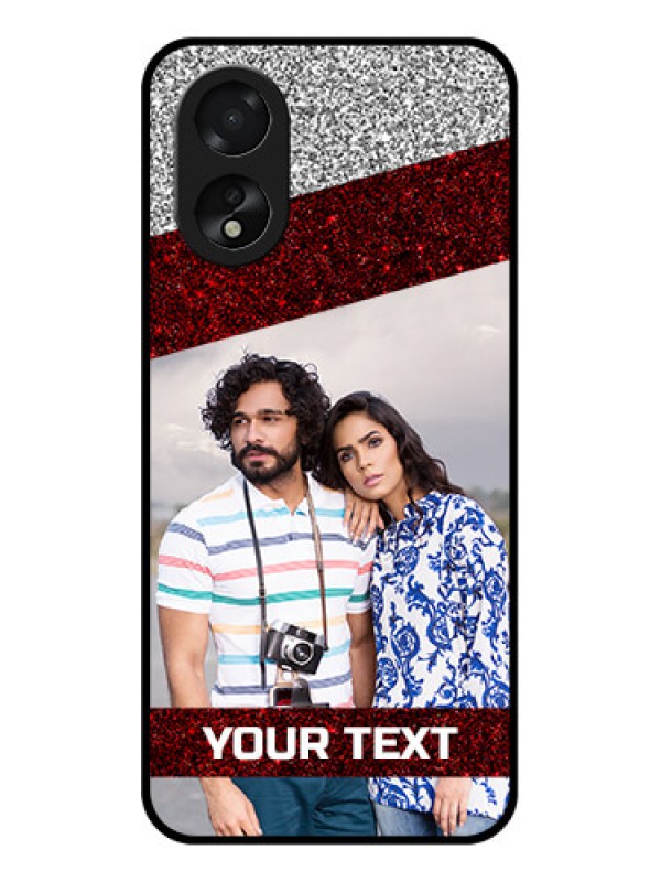 Custom Oppo A18 Custom Glass Phone Case - Image Holder With Glitter Strip Design