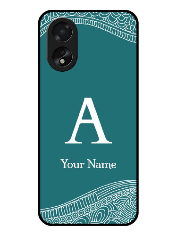 Custom Oppo A18 Custom Glass Phone Case - Line Art Pattern With Custom Name Design