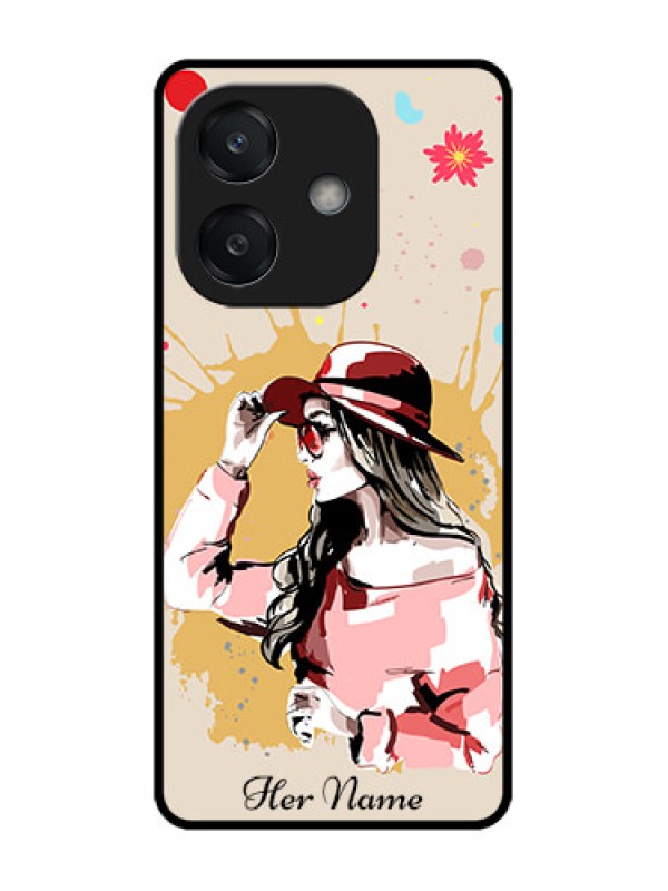 Custom Oppo A3 5G Custom Glass Phone CaseWomen With Pink Hat Design