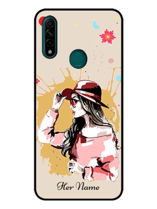 Custom Oppo A31 Photo Printing on Glass Case - Women with pink hat Design