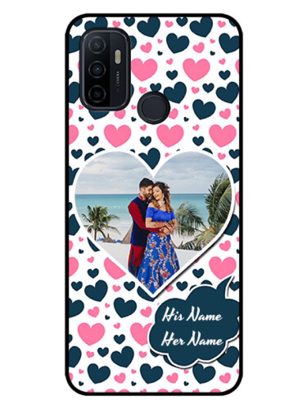 Custom Oppo A33 2020 Custom Glass Phone Case  - Pink & Blue Heart Design
