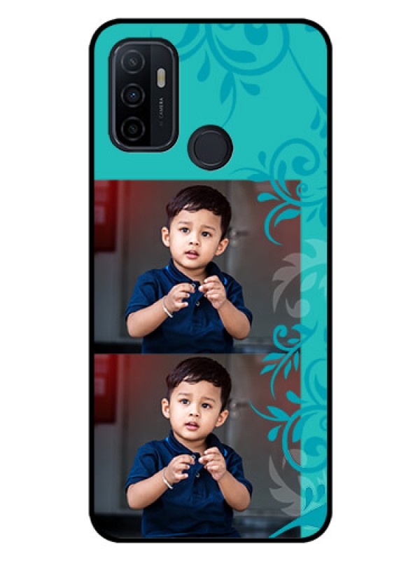 Custom Oppo A33 2020 Personalized Glass Phone Case  - with Photo and Green Floral Design 