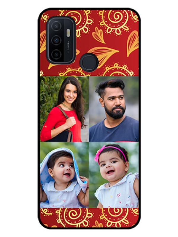 Custom Oppo A33 2020 Photo Printing on Glass Case  - 4 Image Traditional Design
