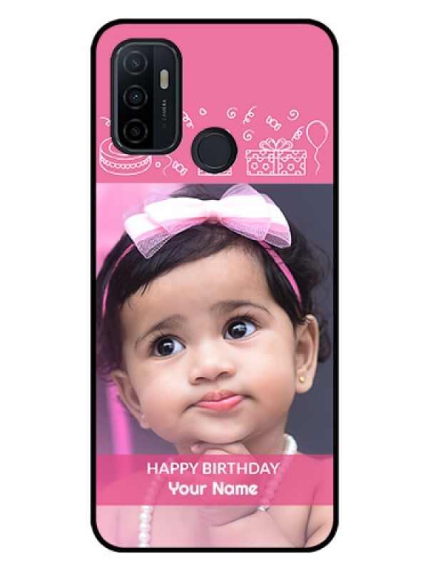 Custom Oppo A33 2020 Photo Printing on Glass Case  - with Birthday Line Art Design
