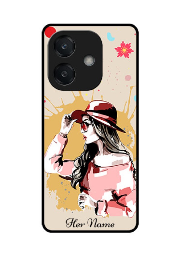 Oppo A3X 5G Custom Glass Phone CaseWomen With Pink Hat Design