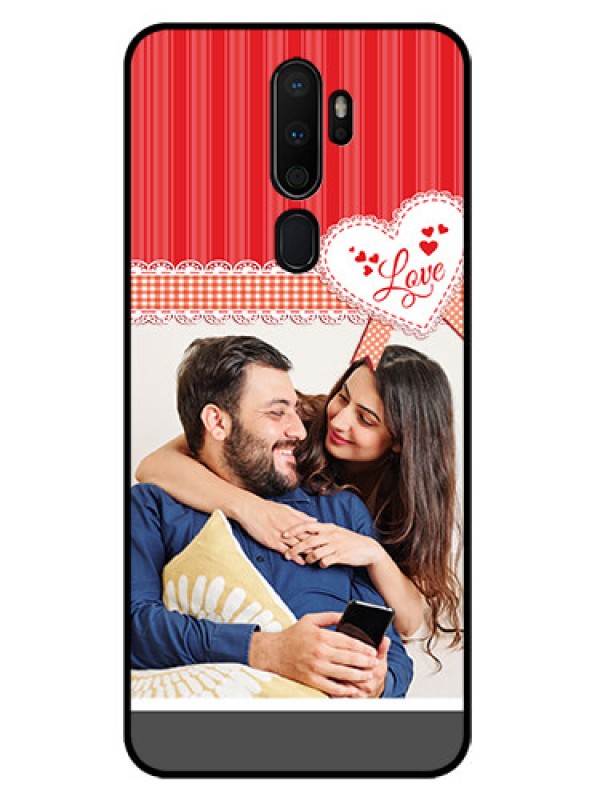Custom Oppo A5 2020 Custom Glass Mobile Case  - Red Love Pattern Design