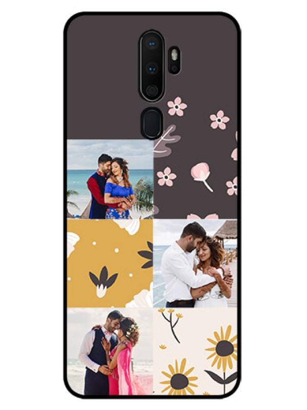 Custom Oppo A5 2020 Photo Printing on Glass Case  - 3 Images with Floral Design