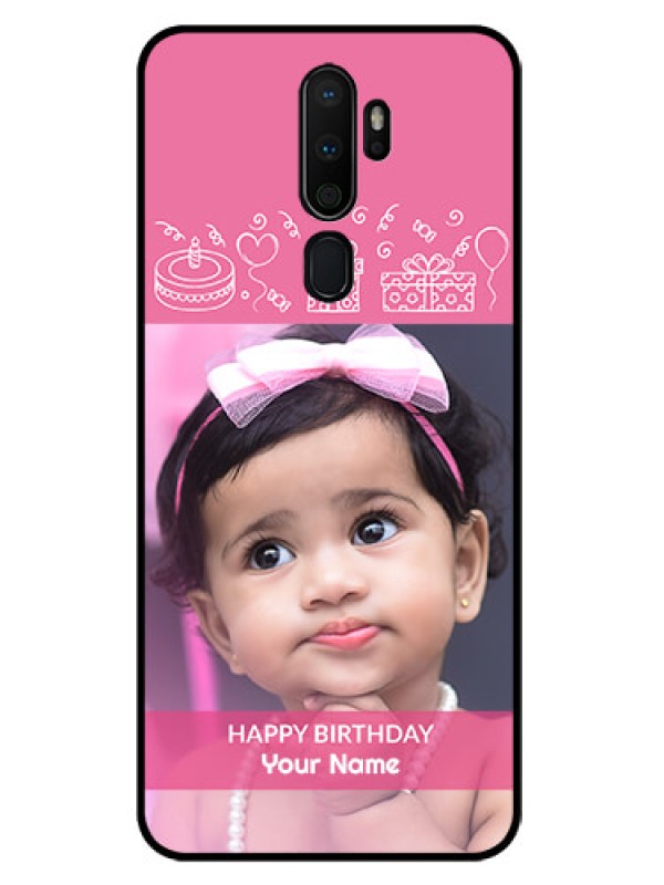 Custom Oppo A5 2020 Photo Printing on Glass Case  - with Birthday Line Art Design