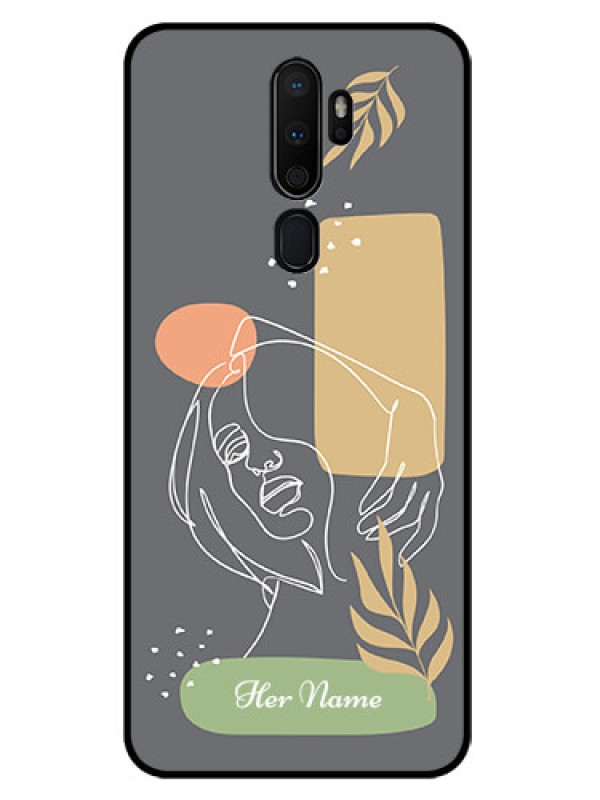 Custom Oppo A5 2020 Custom Glass Phone Case - Gazing Woman line art Design