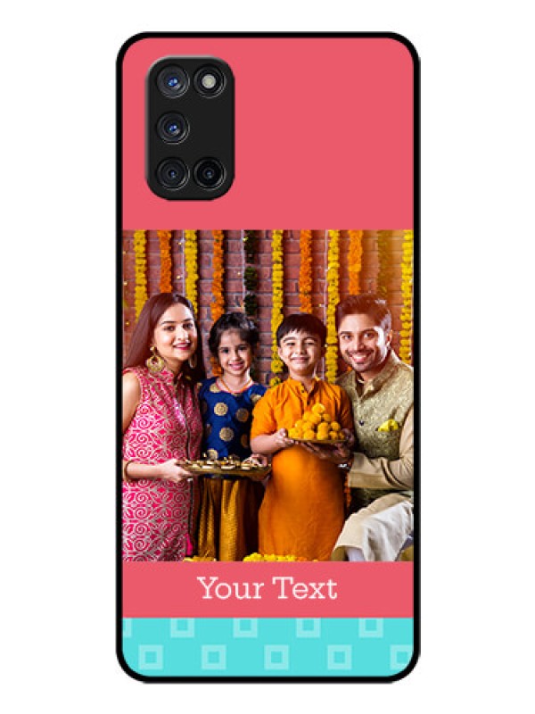 Custom Oppo A52 Personalized Glass Phone Case - Peach & Blue Color Design