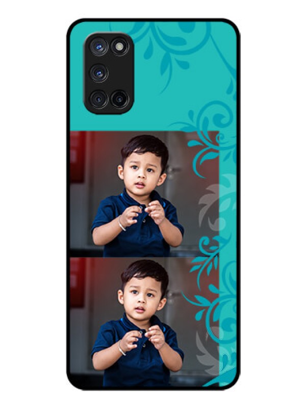 Custom Oppo A52 Personalized Glass Phone Case - with Photo and Green Floral Design 