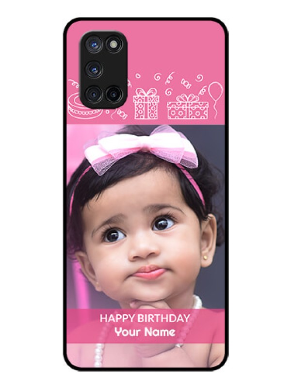Custom Oppo A52 Photo Printing on Glass Case - with Birthday Line Art Design